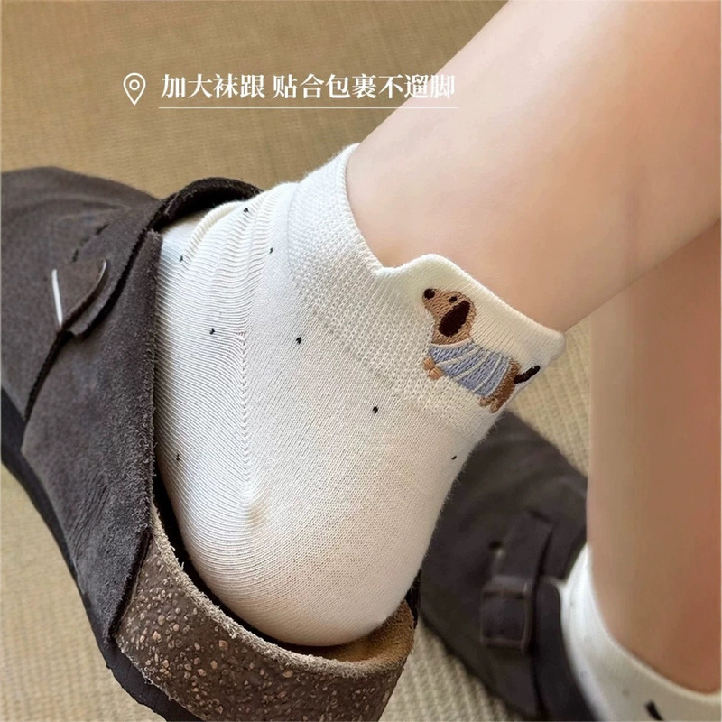 Socks Women's Short Socks Spring and Summer Thin Polka Dot Cute Cartoon Dachshund Boat Socks Women's Ins Fashionable Socks Cotton Short Tube for Summer