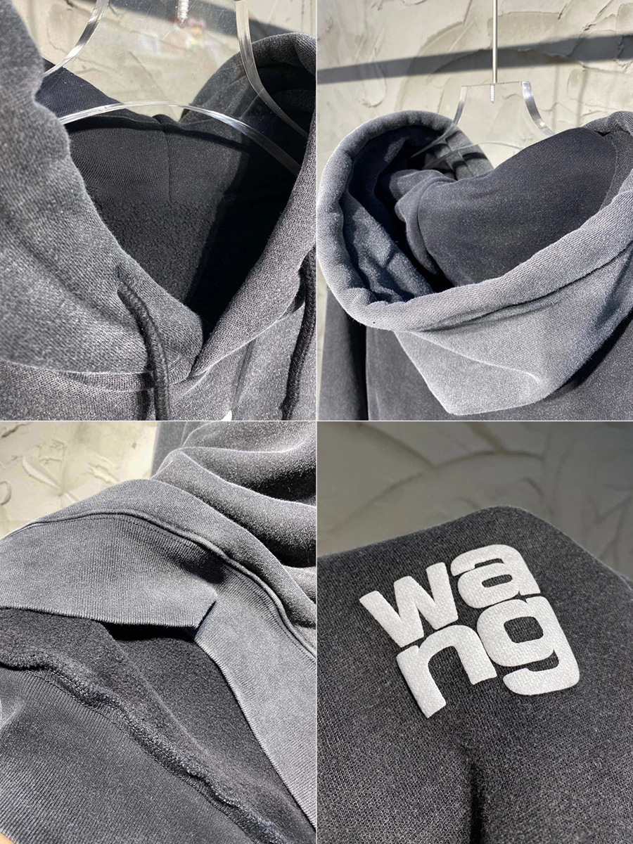 スポットアメリカンスタイル 2025 新しい古い黒とグレーの文字スタイルのレギュラーフード付きラウンドネックスポーツカジュアルスウェットシャツ女性用