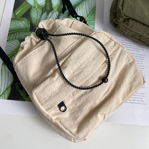  New Bag Korean Drawstring Nylon Crossbody Bag Women’s Summer Niche Versatile Shoulder Bag Lightweight Small Square Bag