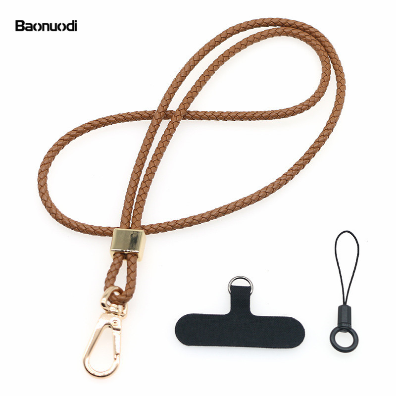5MM de piel de oveja tejida junta de cordón de teléfono móvil de piel de vaca clip de teléfono móvil correa de la Cámara cuerda anti-perdido crossbody cuello cuerda