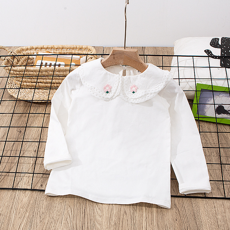 Girls' bottoming shirt large stretch girls' lace all-match shirt doll collar children's long-sleeved T-shirt Girl shirt