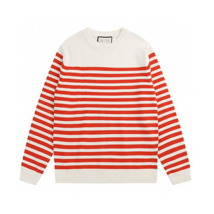 Gu Gujia Correct Version 25Ss New Letter Dark Pattern Jacquard Stripesd Round Neck Sweater for Men and Women, Tea Oolong Versatile