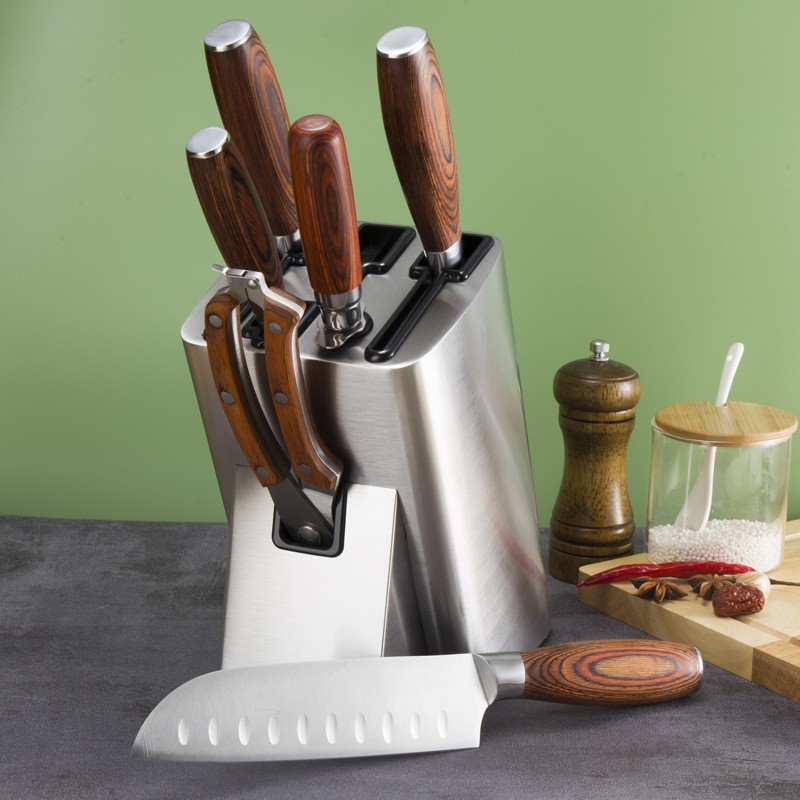 Color wooden handle kitchen knife suit gift set stainless steel slicing knife Japanese style knife seven-piece set in stock wholesale