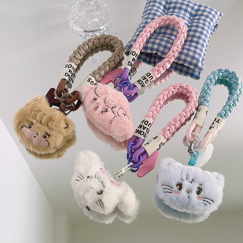 Sweet Ins Plush White MK Cat Pendant Mobile Phone Hanging Rope with Clip Piece for Women