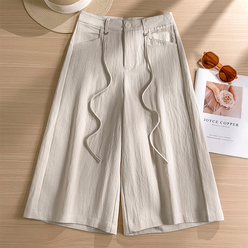 Petite Japanese-Style Minimalist Tencel Linen Pants for Women, 2026 Summer New Elastic Waist Cool Versatile Cropped Pants