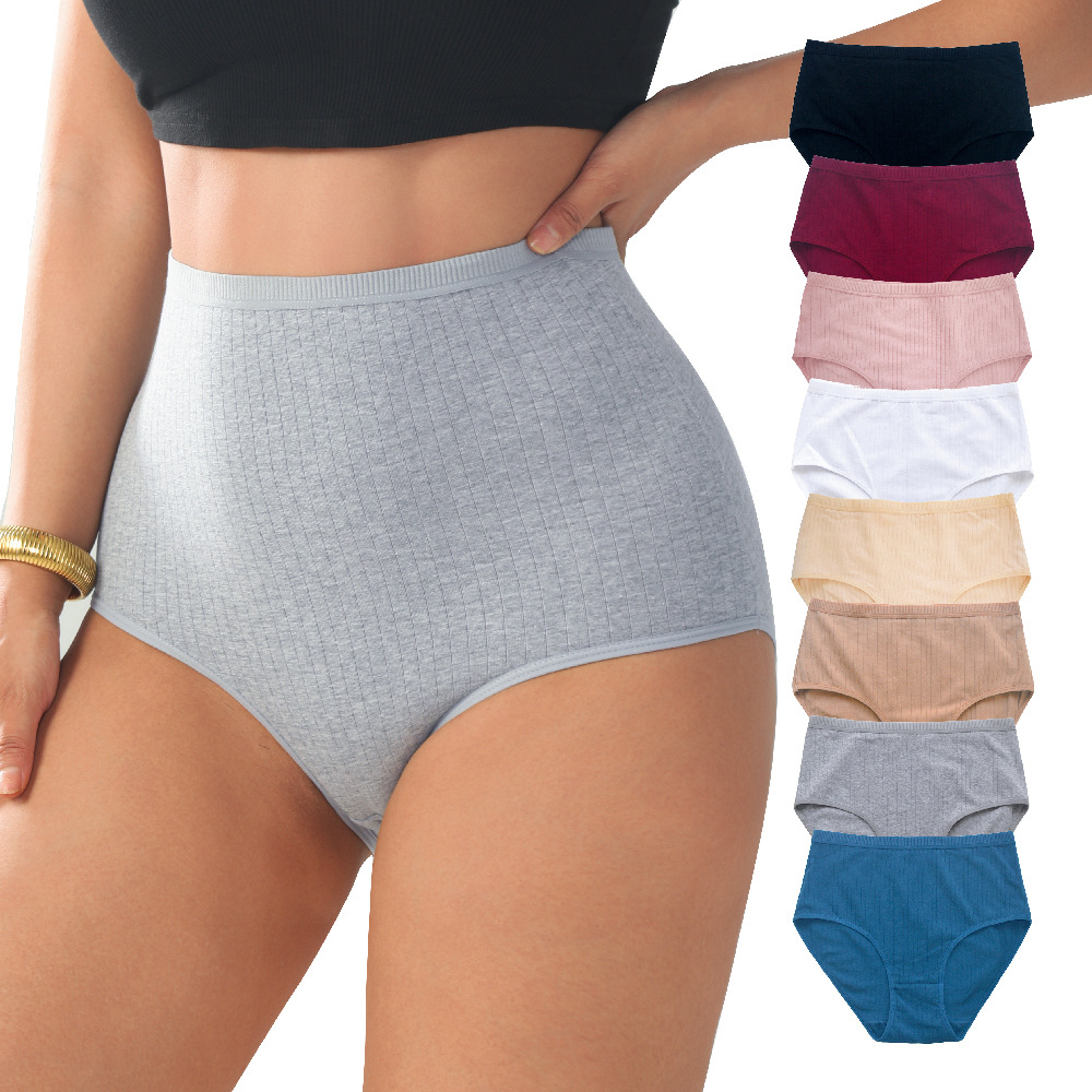 Cross-Border High-Waisted Pure Cotton Women's Panties, Large Size, Breathable, Tummy Control, Butt-Lifting Panties for Women