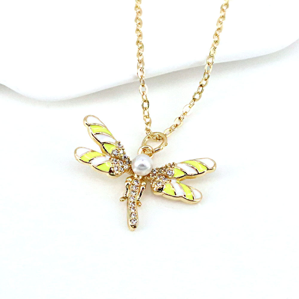 Mignon Libellule Volant Animal Pendentif Couleur Goutte Huile Insecte Cuivre Collier display picture 5