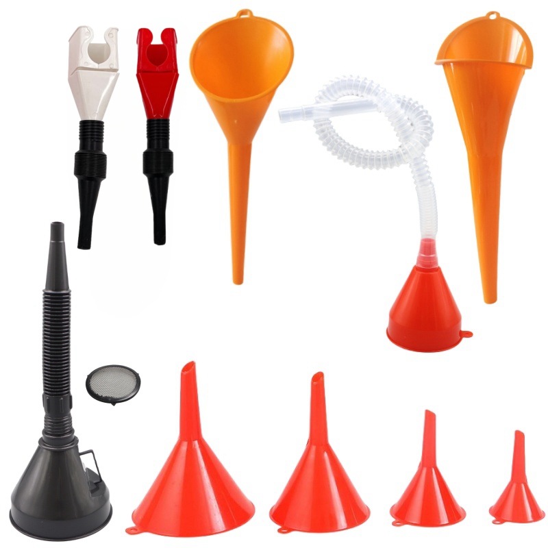 Cross-border hot selling fuel funnel with strainer extensible tube car motorcycle oil gasoline plastic long nozzle funnel