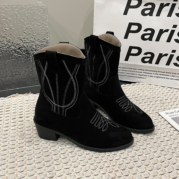 Big size fashion boots female fall and winter new embroidery ethnic style thick heel short boots female_voghion.com