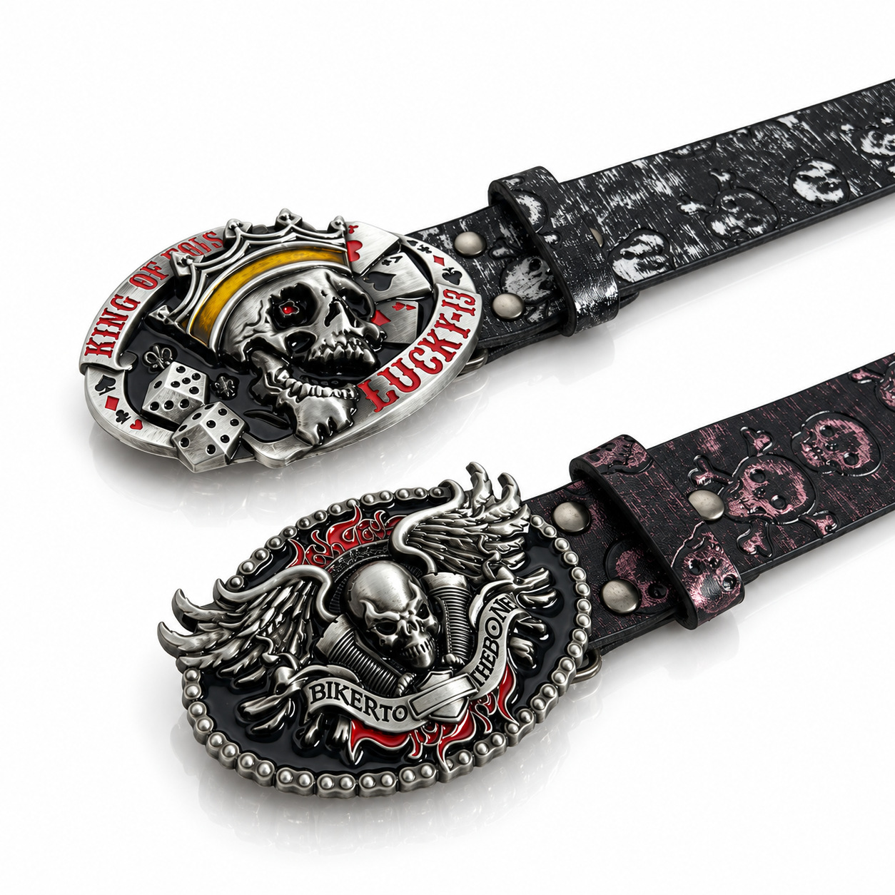 vintage skull belt - Herrenledergürtel mit Totenkopf, Retro-Stil, Punk, Motorrad-Look, Metallschnalle, modisch