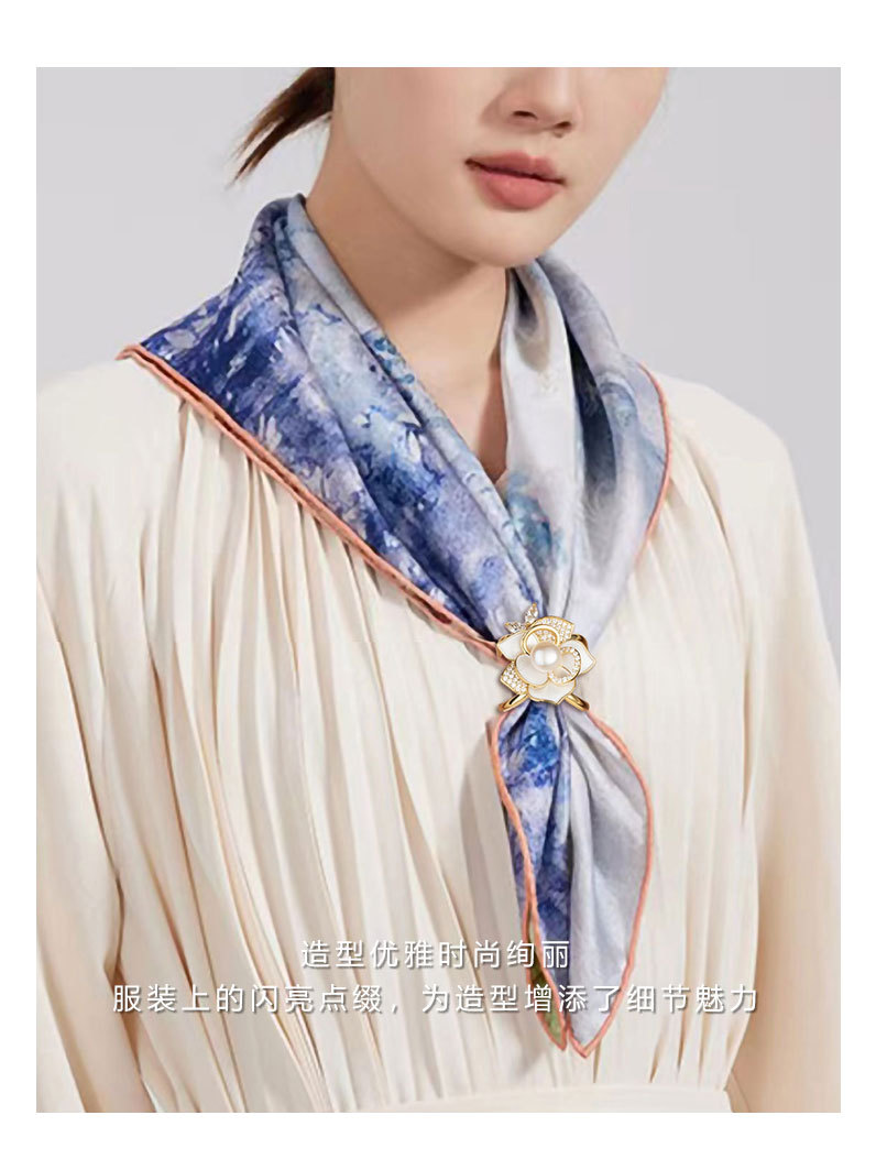 小香风山CHA花丝巾扣时尚优雅淡水珍珠花朵方巾扣