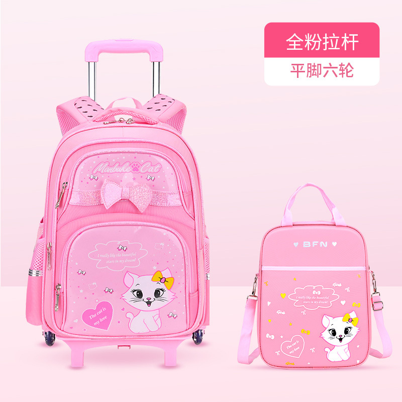 Mochila escolar de varilla de tracción para niñas de seis ruedas para niños 2 - 6 grados 5 gran capacidad impermeable 7 - 12 años