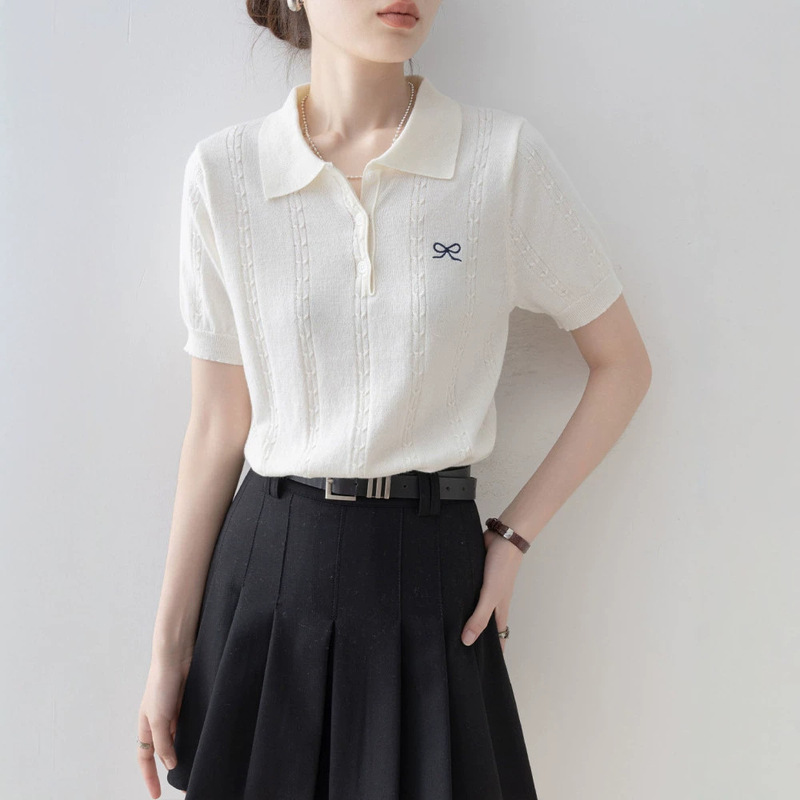 This Year's Popular Women's Tops 2026 New Hot-Selling Summer Off-White Polo Collar Knitwear Short-Sleeved T-Shirt