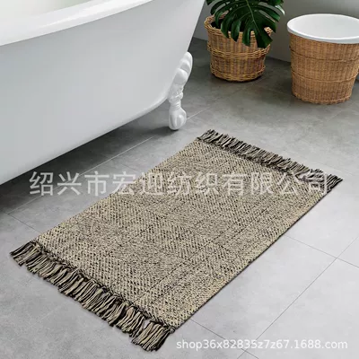 Avtomobil döşəmə paspasları — entrance and living room rug - twill-black-linen-tassels-60x90cm