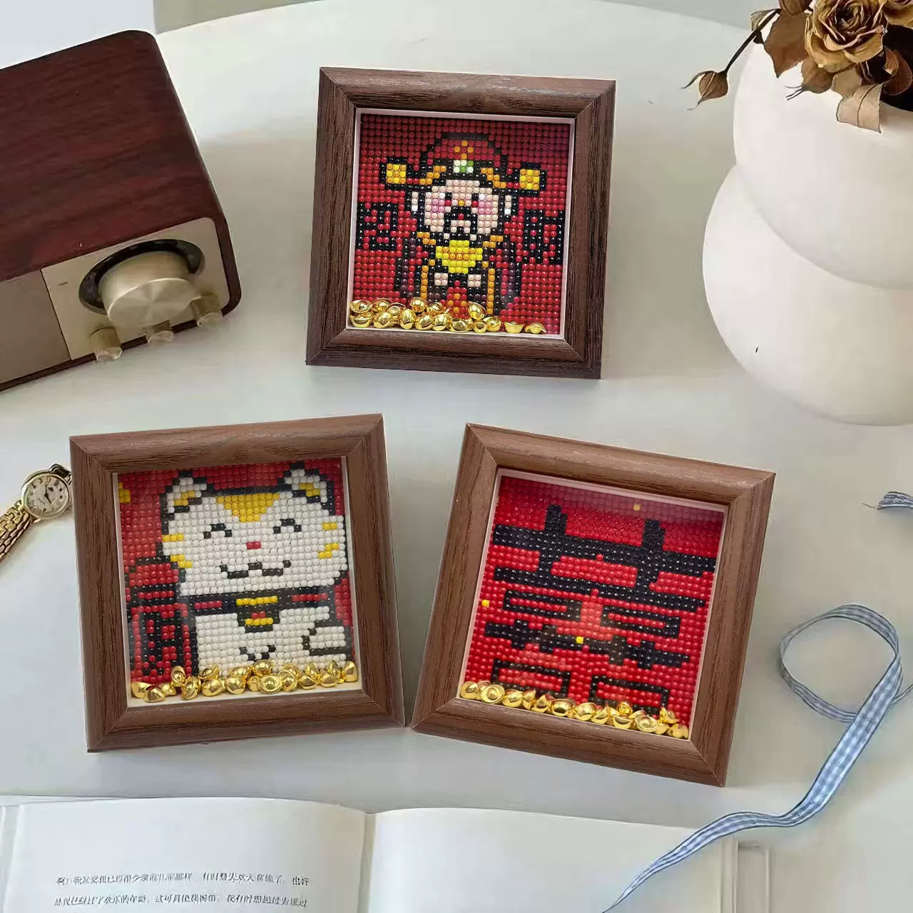 2025钻石画新中式财神福字diy中空带框创意手作礼品贴钻摆台装饰