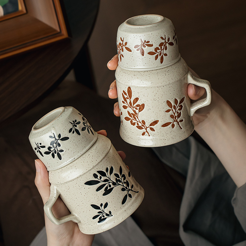 Suxin pintoresco tetera pequeña pintada a mano taza de pareja taza de té con tapa taza de agua de cerámica de alto valor con regalo a mano