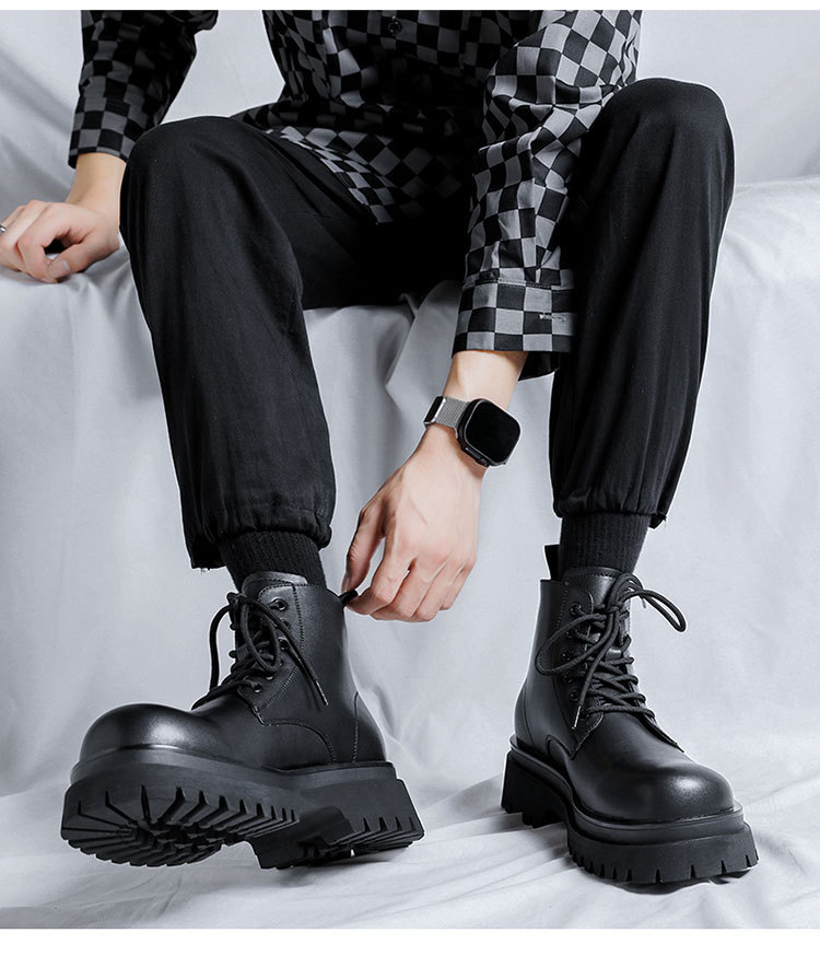 Black Martin Boots For Men Leather Motorcycle Ankle Boots Style_voghion.com