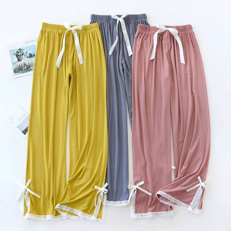 Весна Лето Осень Модальные Хлопковые Пижамные Брюки Женские Сексуальные Кружевные Брюки Резьбовые Эластичные Свободные Домашние Брюки Верхняя Одежда