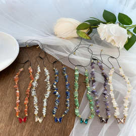 天然异形碎石串珠项链链条新款不规则锁骨轻奢气质水晶蝴蝶吊坠