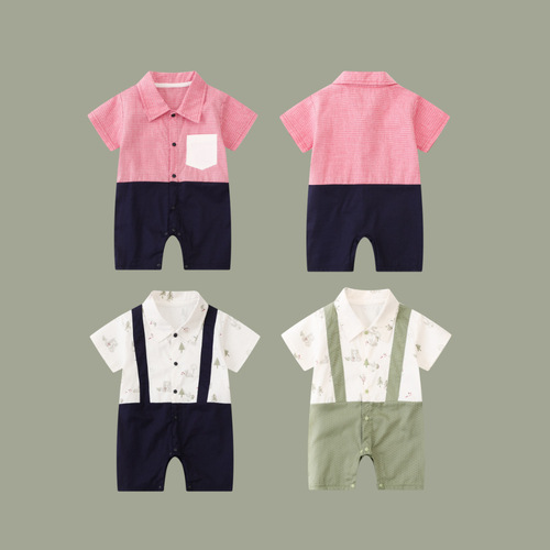 Baby summer clothes, baby onesie, short-sleeved baby clothes, 100% cotton, diaper cover, Category A, baby suit, gentleman crawl suit