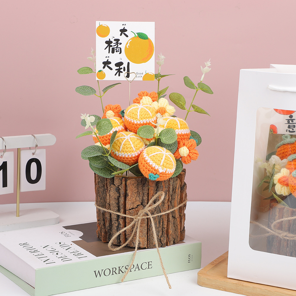 520 ramo de lana del día de la madre, regalo de cumpleaños, producto de alta calidad, tejido a mano, tejido a mano, decoración de cubo de árbol en maceta