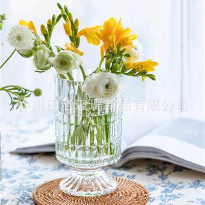 厂家批发美式乡村敞口浮雕复古玻璃花瓶水培植物鲜花家居桌面摆件|ru