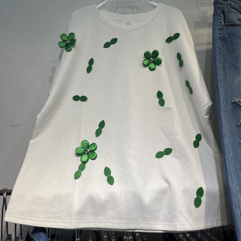 小さくて爽やかな韓国風万能Tシャツレディース半袖レディースリッピング立体花飾りストレートスリムジーンズ2枚|undefined