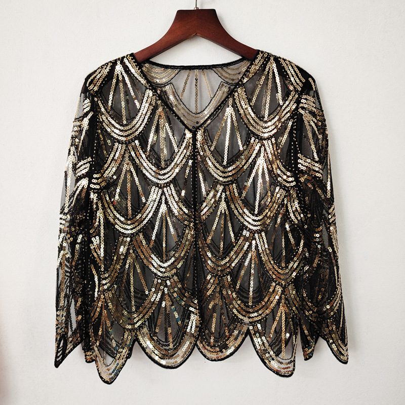 Sequin Beaded Small Coat Mesh Dress Shawl Party Banquet Short Mid-Sleeve Outer Wear European and American Cross-Border Amazon