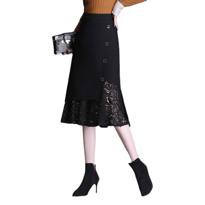 Весна-Лето-Осень Новая Женская кружевная перспективная юбка больших размеров с высокой талией, юбка-трапеция, поддельное платье из двух частей на бедрах