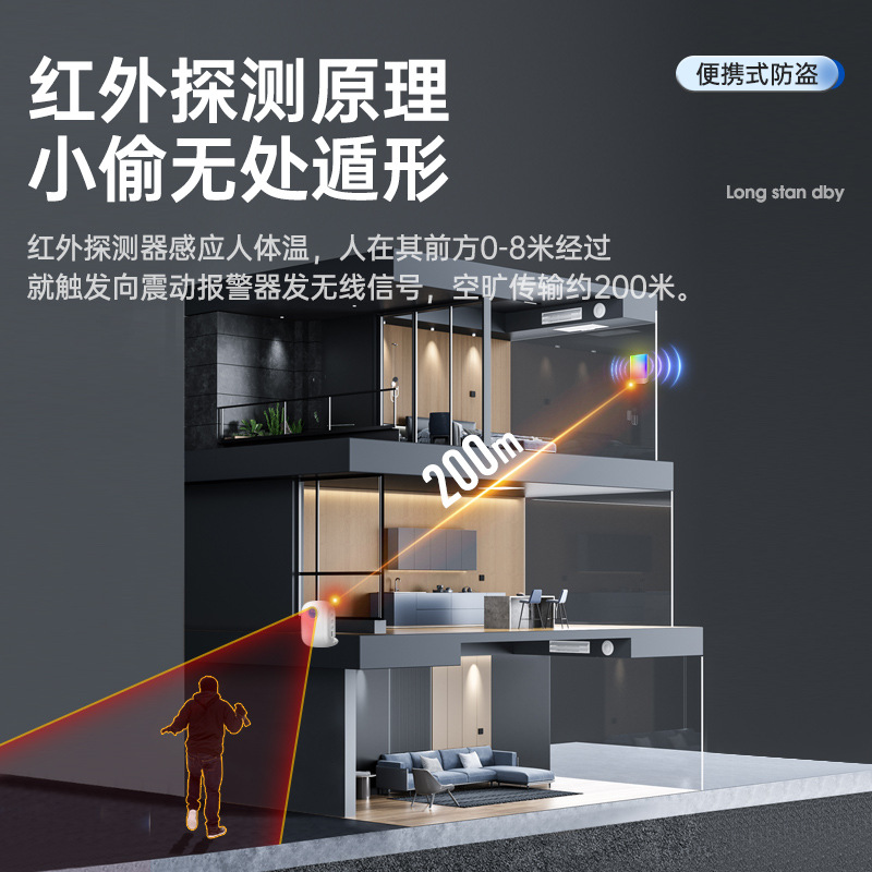 人体感应报警器门口来人提醒值班防盗无线震动报警器物体移动侦测