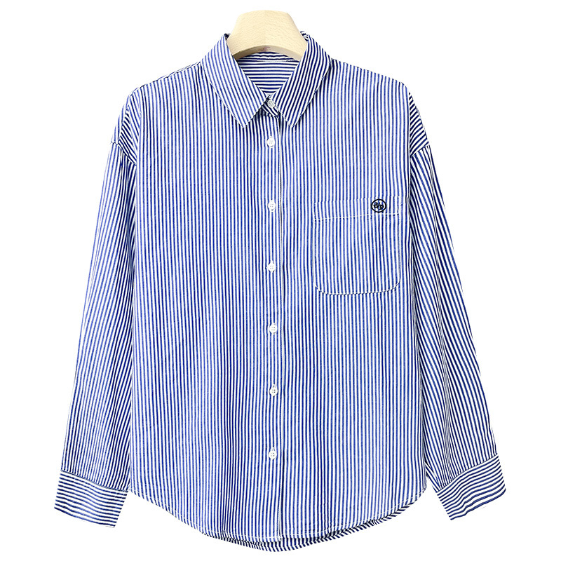 Directo de fábrica puro algodón azul rayas camisa de las mujeres de manga larga otoño nueva suelta adelgazante camisa casual todo-Juego superior