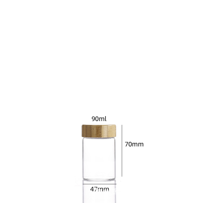 Botellas de tubos de borosilicato de alto contenido al por mayor, botellas de vidrio selladas con tapa de grano de madera de 47 mm de diámetro, botellas de embalaje de polvo de píldoras visuales image 9