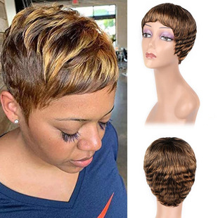 European and American Cross-border Wig Pixie Cut wig Real Hair Mechanism Short Headgear human hair wig