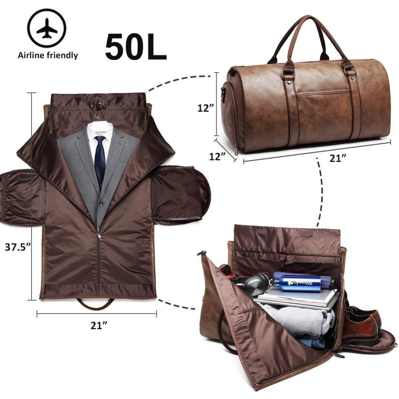 Bolsas de ropa de transporte de cuero de viaje bolsa de equipaje convertible traje de hombre bolsa de viaje zapatos compartimiento