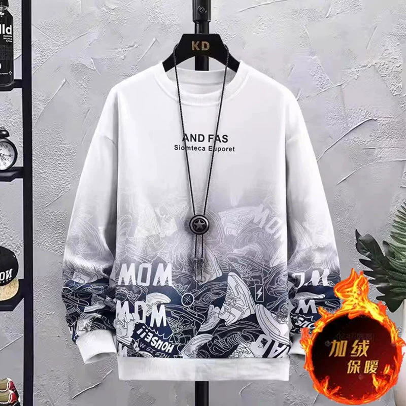 Тонкий бархатный свитер мужской 2023 осень и зима Новое повседневное модное пальто с круглым вырезом Гонконгский ветер с длинным рукавом Футболка куртка оптом