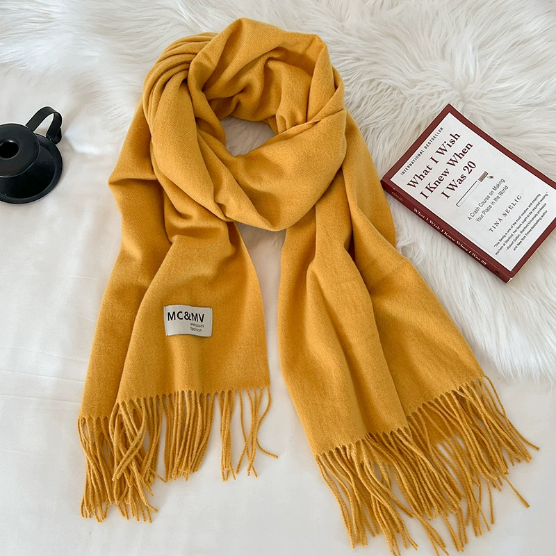 Scarf knitted, solid velvet cashmere look, 200×70 cm, thickened Korean demi‑season