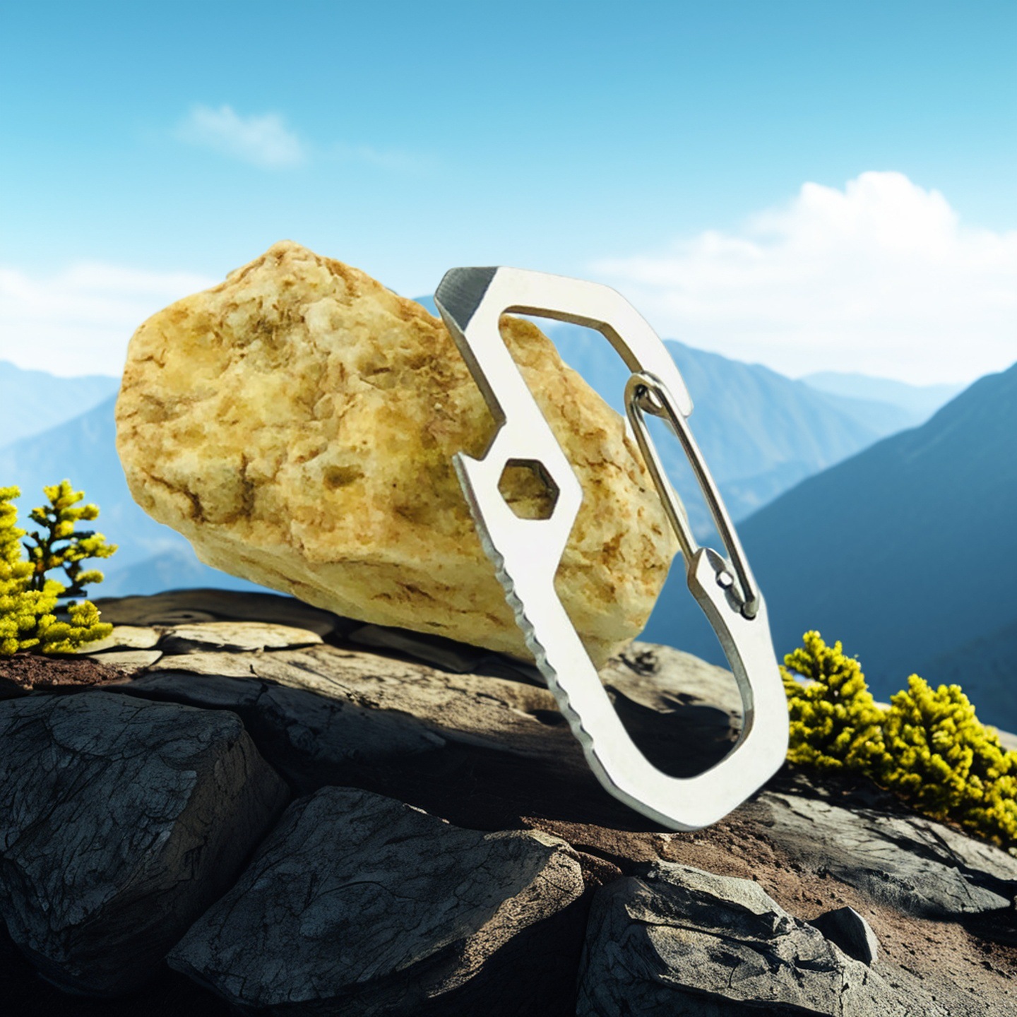 Outdoor Multi-functional EDC carabiner stainless steel key hook D-type small buckle backpack knot rope safety buckle equipment