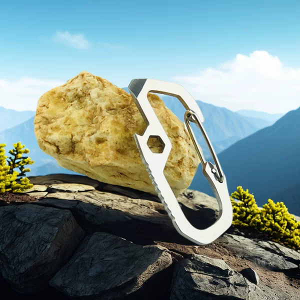 Outdoor Multi-functional EDC carabiner stainless steel key hook D-type small buckle backpack knot rope safety buckle equipment