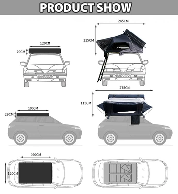 Factory Aluminum Alloy Roof Tent Car Travel Hard Shell Car Tent Outdoor Camping Self-Driving Tour Roof Tent (Avtomobil dam çadırları) - raise-side-roof-tent-190120115cm