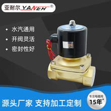 220V铜水用电磁阀常闭黄铜电控水阀2W350-35电磁阀