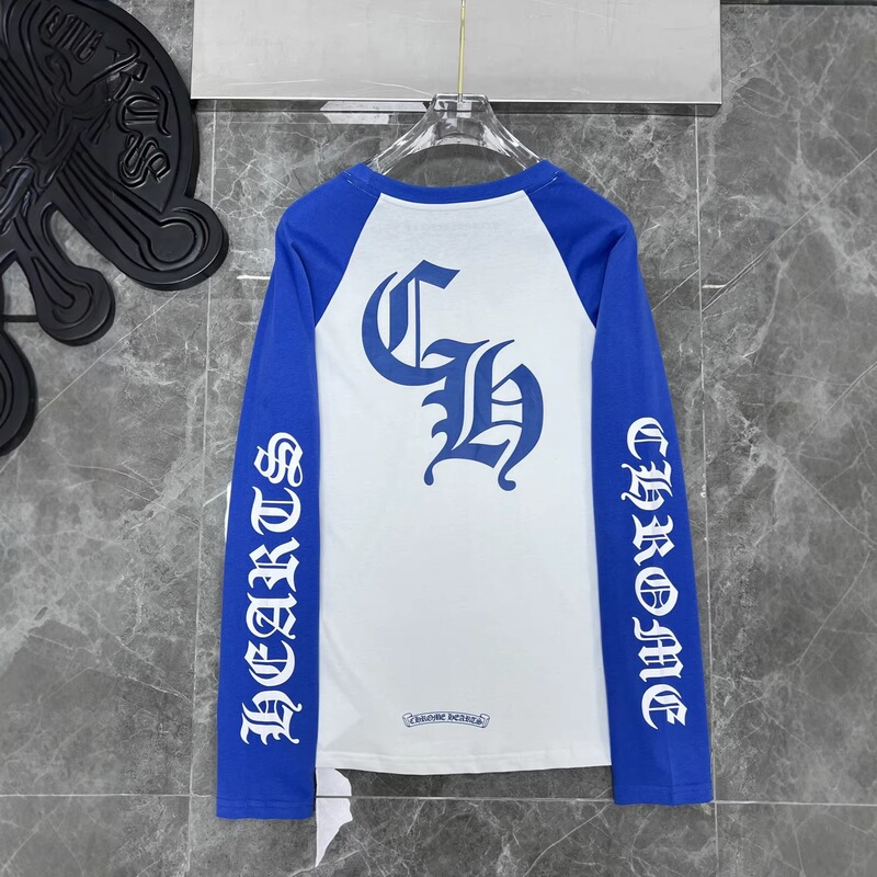 2024Chrome Hearts Horseshoe Print Color-Blocked Raglan Color-Blocked Long-Sleeved T-Shirt, Breathable and Quick-Drying, Same Style for Men and Women