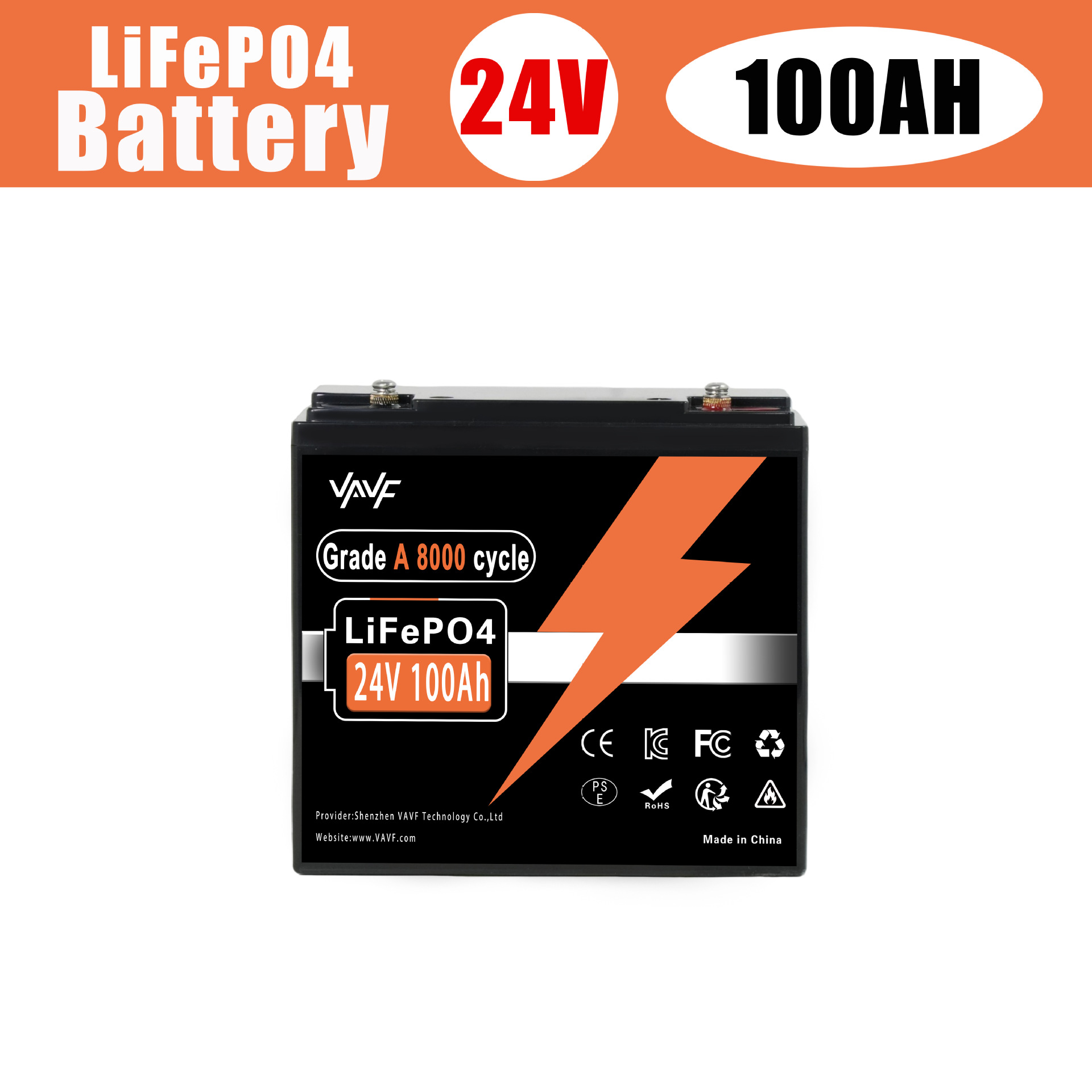 Transfronterizo 24V100AH batería de fosfato de hierro de litio, alta potencia y gran capacidad de ciclo profundo