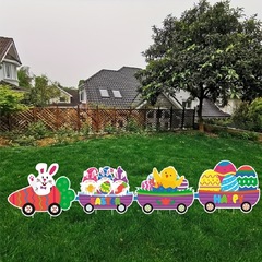 クロスボーダー 2D イースター 4 ピース キャロット ウサギ 小さな電車 パイル付き ロゴ 中庭 庭 屋外 屋内装飾