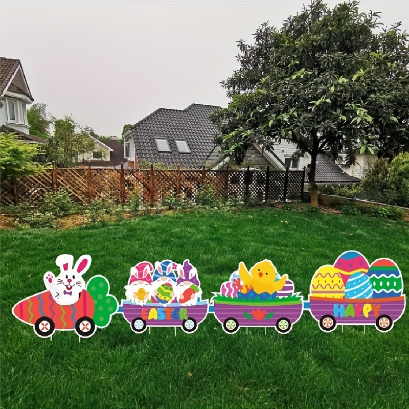 クロスボーダー 2D イースター 4 ピース キャロット ウサギ 小さな電車 パイル付き ロゴ 中庭 庭 屋外 屋内装飾|undefined