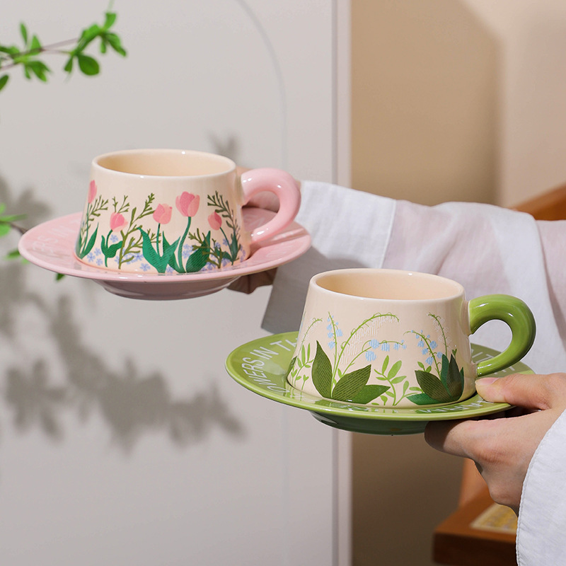 Taza de café de cerámica, platillo, juego de regalo, taza, taza de agua de oficina para el hogar, taza de leche, regalo a mano, día de Año Nuevo