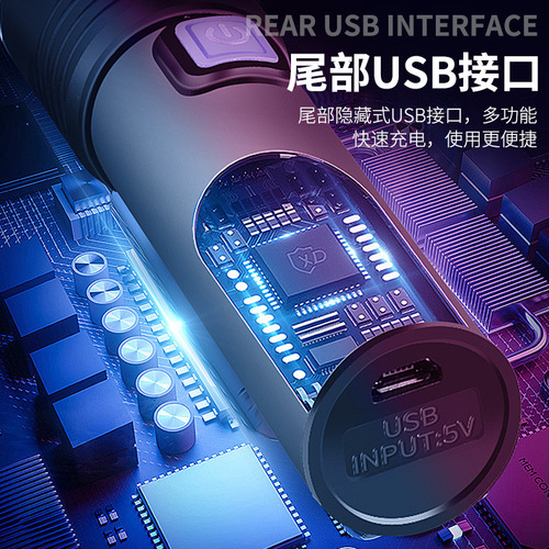 Bright LED Flashlight with USB Charging, Aluminum Alloy, Mini, Extendable, Zoom, UV Currency Checker, Cat Grass Fluorescent Detection