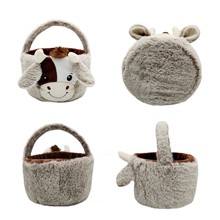 跨境cow easter basket plush 复活节篮子 毛绒玩具 牛奶可爱拎包