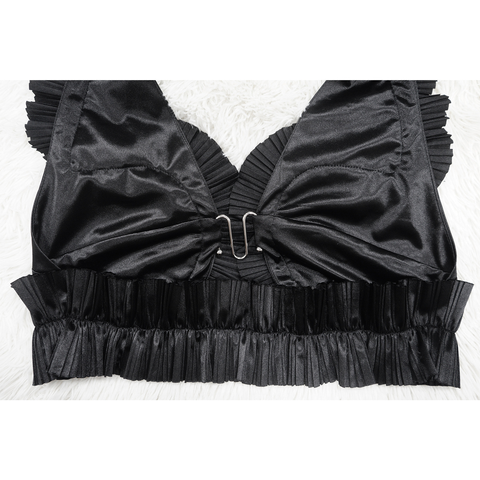 Women Wear Sleeveless Split Ruffled Pleated Skirt Set