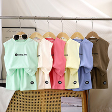 夏季儿童套装新款男女童纯色无袖背心短裤洋气休闲薄款透气两件套