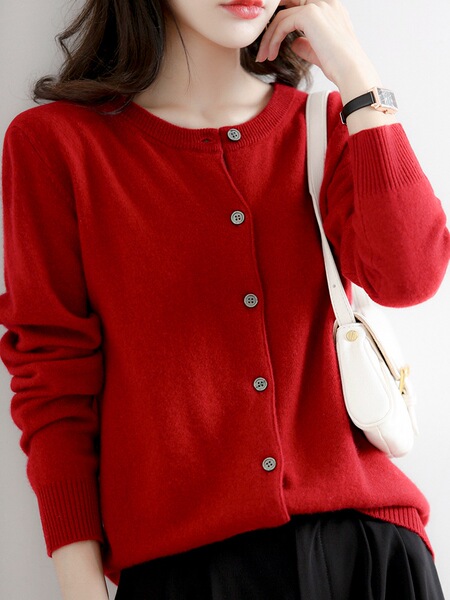 autumn cardigan with a round collar